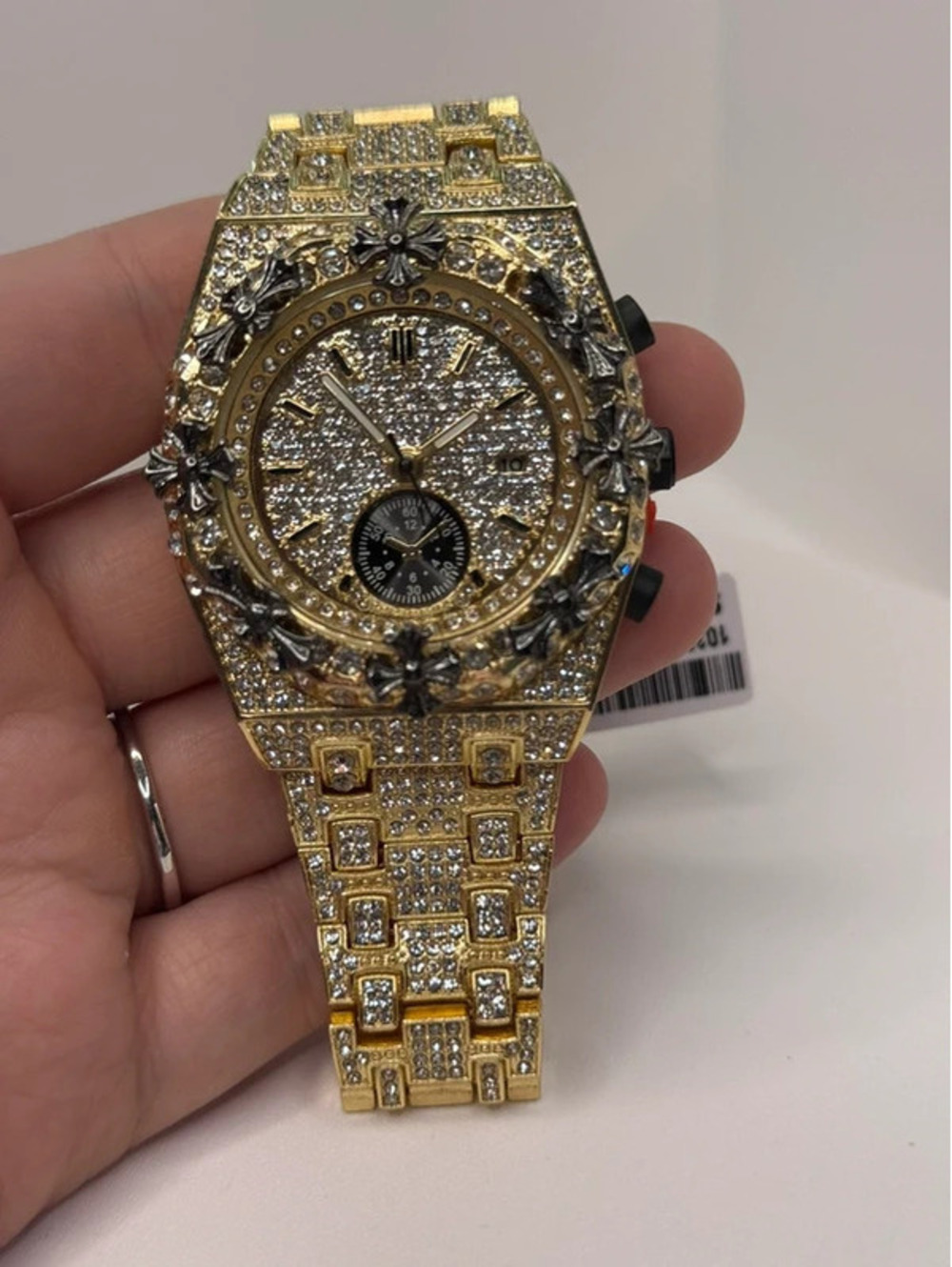 A1 Certified stainless steel wristwatch, gold tone, cz